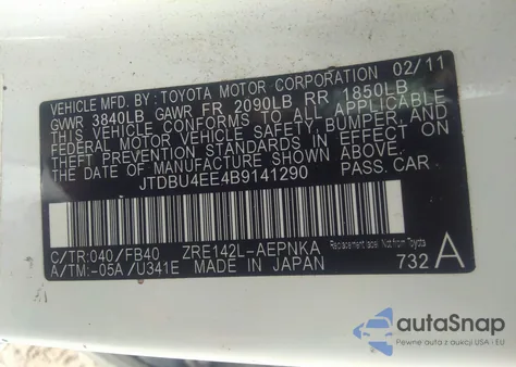 2011 Toyota Corolla Le/S z USA, uszkodzony, nr VIN JTDBU4EE4B9141290